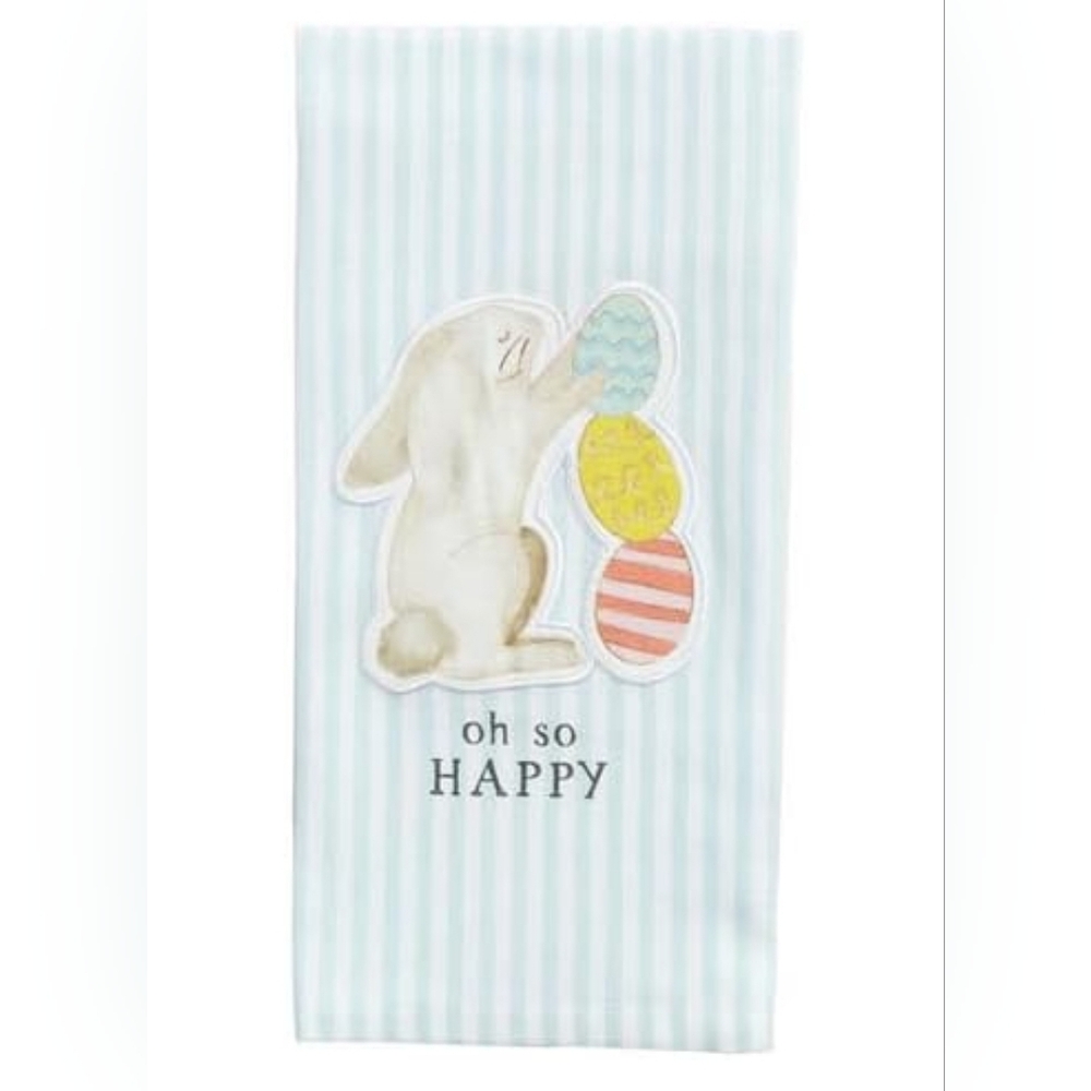 Mud Pie Towel Striped Tea Kitchen Easter Holiday Bunny Eggs Colorful Novelty NEW